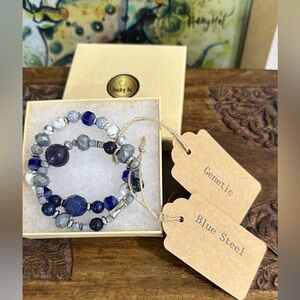 NEW Two Beaded Bracelets Stackable "Genetic" & "Blue Steel" 6.5"